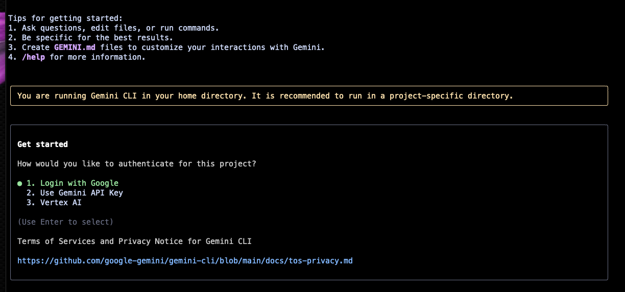 Gemini Selection Screen