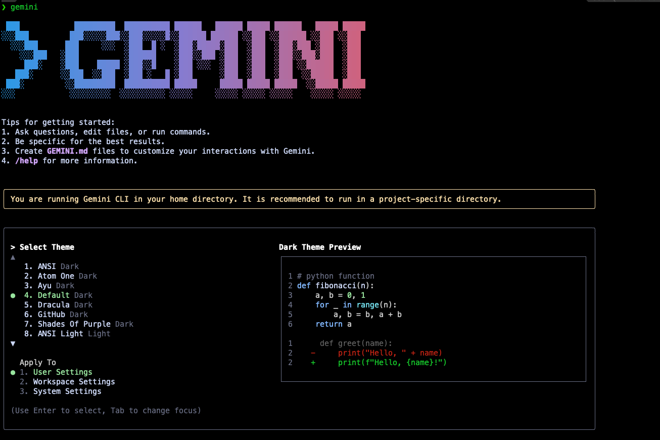 Gemini Startup Screen